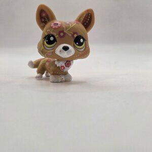 Littlest Pet Shop LPs corgi Dog Figure Floral Tan Brown Small Collectible